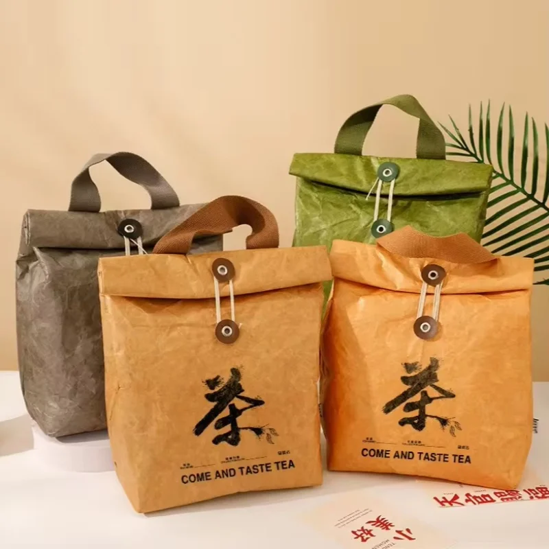 Custom Logo OEM/ODM Washable Brown Tyvek Paper Lunch Cooler Bag Biodegradable Waterproof Coated Tyvek Tea Shopping Bag