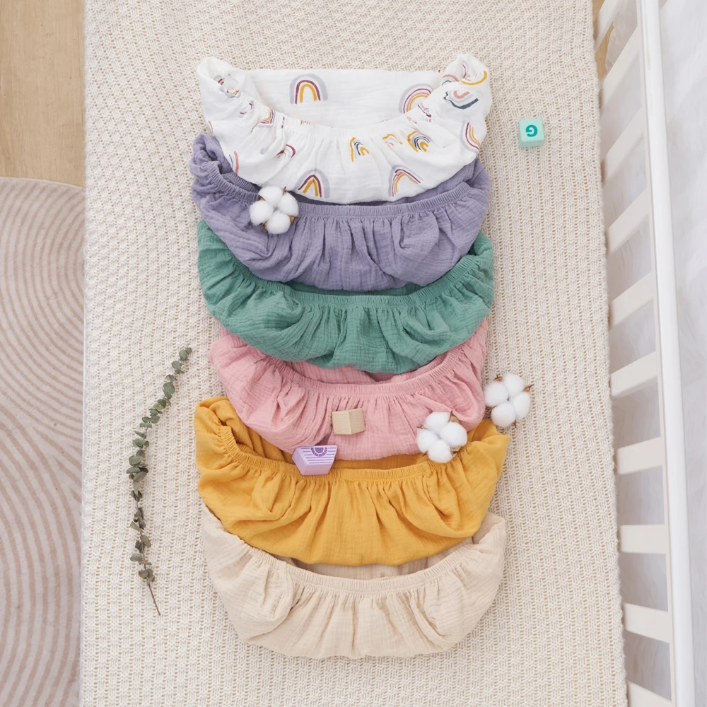 На заказ 100% органический хлопковый креп из муслина Детские Наматрасники для детской кроватки