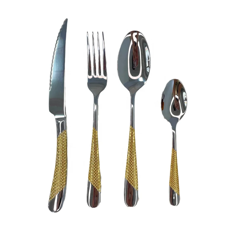 Luxury Mirror Polished Partial Gold Plated Stainless Steel Cutlery Set Wedding Hotel Restaurant Flatware Set