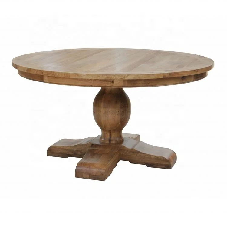 D175-150 Vintage Style Round Top Oak Wood Dining Table