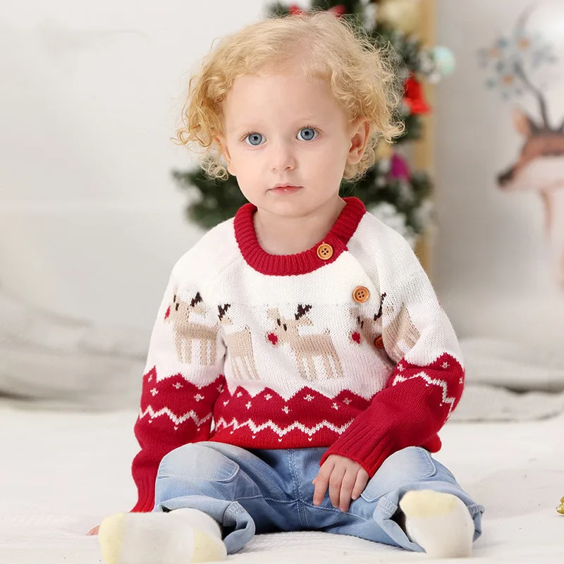 Детский вязаный свитер с оленями для камина, лучший рождественский подарок