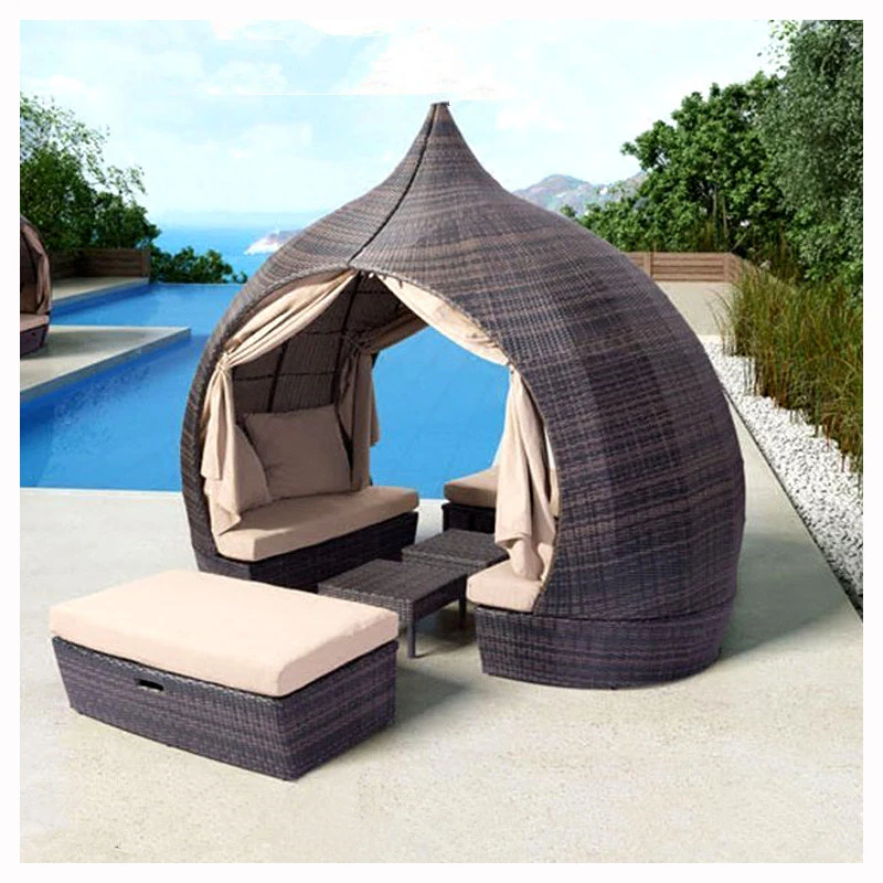 Factory price wholesale  KD outdoor pear daybed furniture rattan gazebo