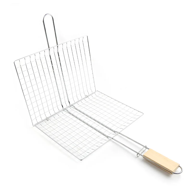 Lamb Food Bbq Basket Wooden Handle Metal Grill Rack Kbbq Meat Stand Argentin Bacon Barbecue Gride For Home Garden Picnic