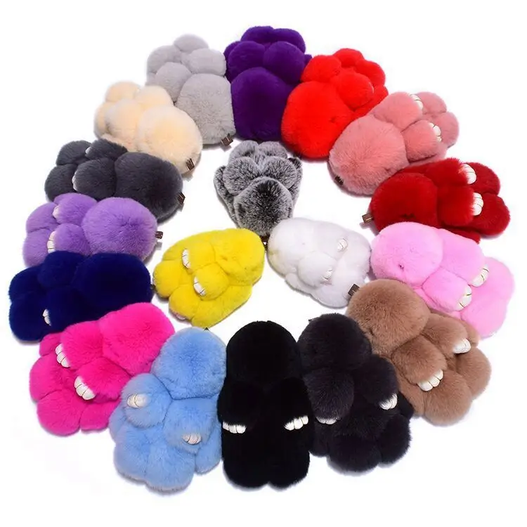 fashion XNG Shaped Plush Cute Rabbit Fur Keychain Customized Soft Hand Feeling Animal Plastic Bag Decoration Keyring