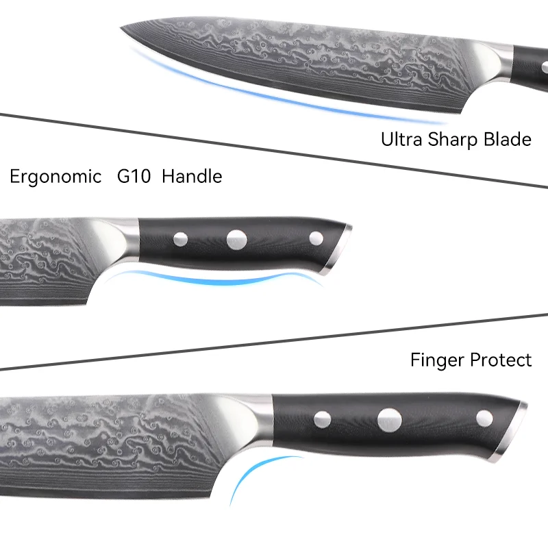 Set Cuchillos Cocina Profesional Chef Damaskus Messer Set 5 Pce Forged Damascus Steel Kitchen Knife Set With G10 Handle