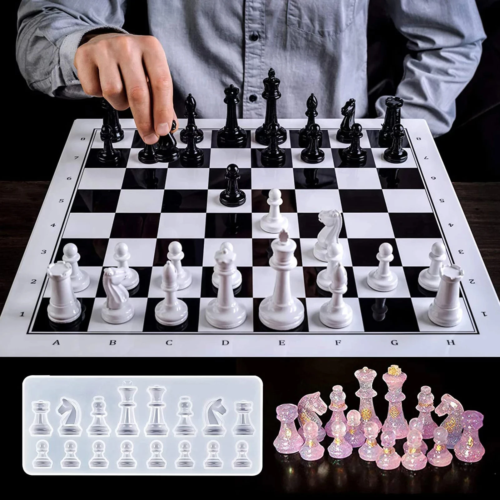 Homesun DIY Crafts 3 pack Crystal Epoxy International Chessboard Mold Silicone Resin Chess Molds