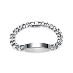 New His & Hers Stainless Steel Quote Engraved Bracelet Custom Couple Cuban Link Chain Wristband Metal Blanks to Engrave Bracelet