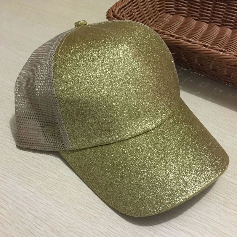 YJL Adjustable Women Solid Shiny Sequined Sunshade Sports Caps High Quality Outdoor Breathable Sunproof Glitter Baseball Caps