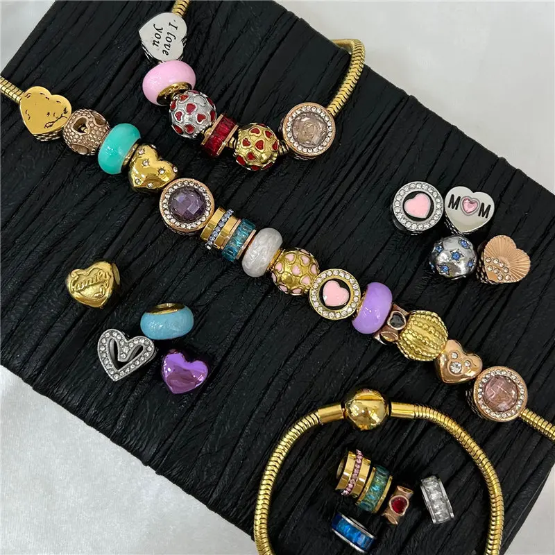 Charm silver stainless steel beads DIY bracelet necklace earrings 1pcs