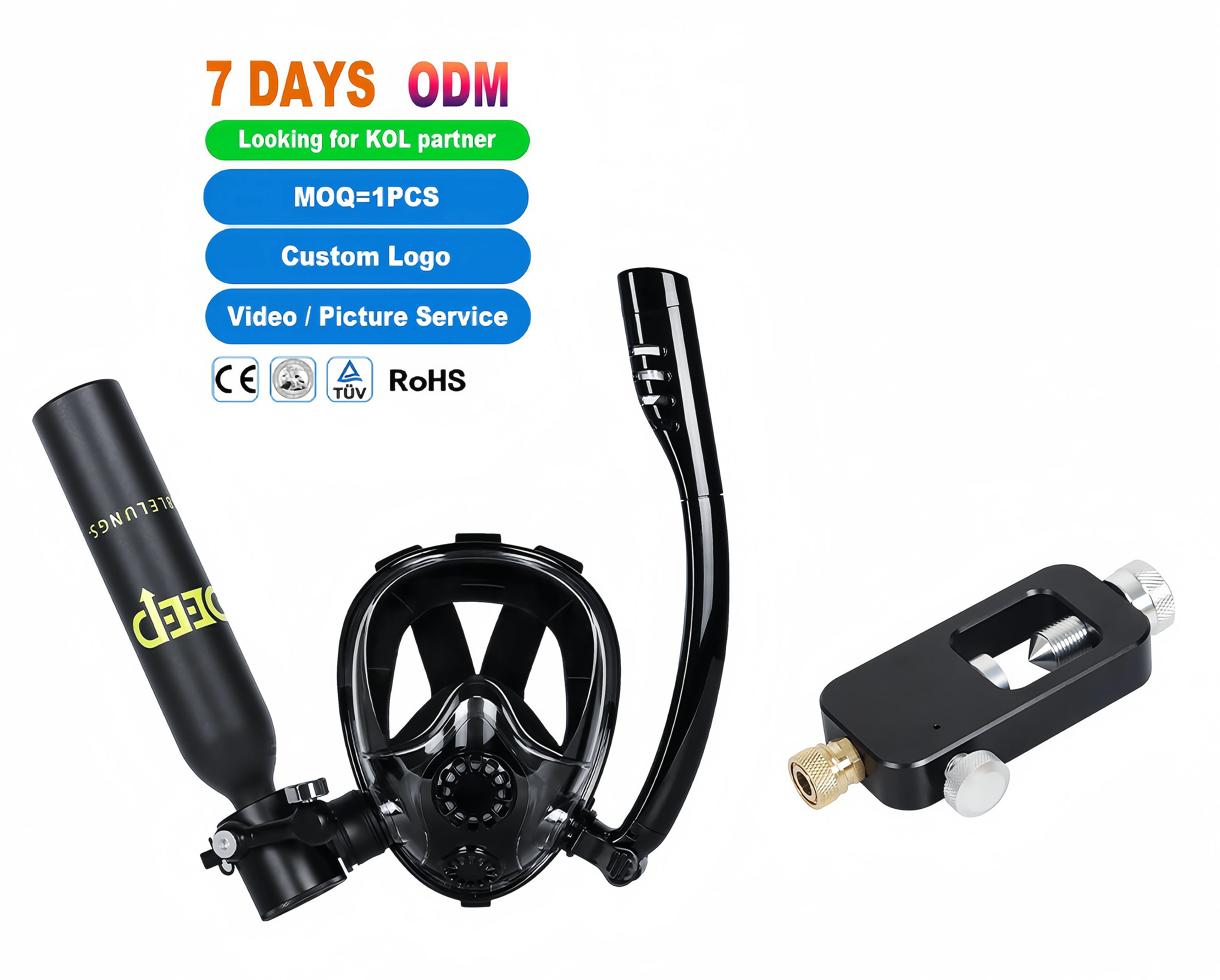 2024 Portable 0.5L Full Face Snorkel Mask & Breathing Tube Underwater Air Cylinder Kit Mini Scuba Diving Tank