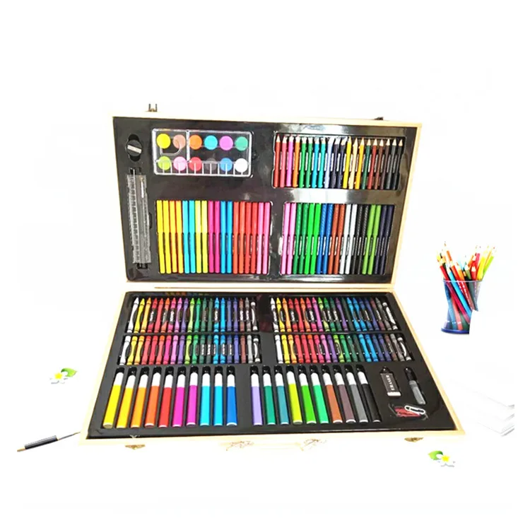 BESTLINE 180 Pieces Plastic Box Art Drawing Set for Kids Drawing Art Box with Oil Pastels Crayons Colored Pencils Markers