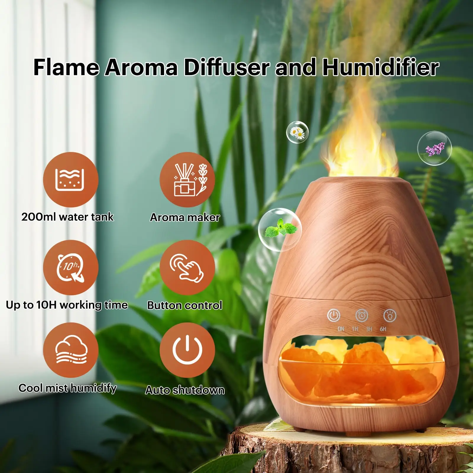LED Flame Humidifier Diffuser Ultrasonic Cool Mist Maker Fogger Oil Diffuser Flame Lamp