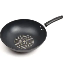 ALISSA Традиционная ручная молотковая ВОК из углеродистой стали с деревянной и стальной рукояткой, с круглым дном