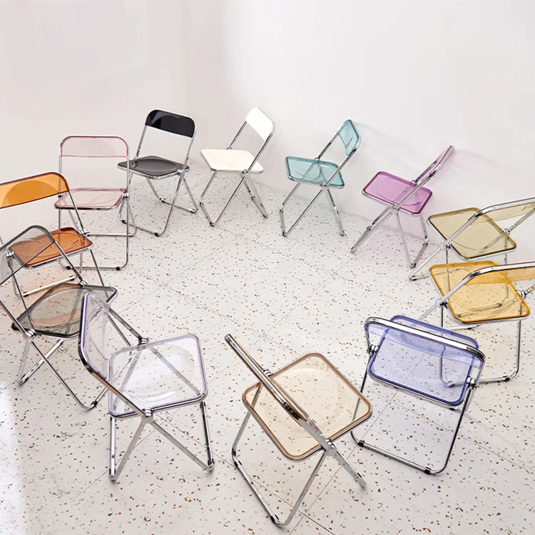 Dining room furniture modern plastic modern clear transparent folding metal frame dining chair stackable patio dining chairs
