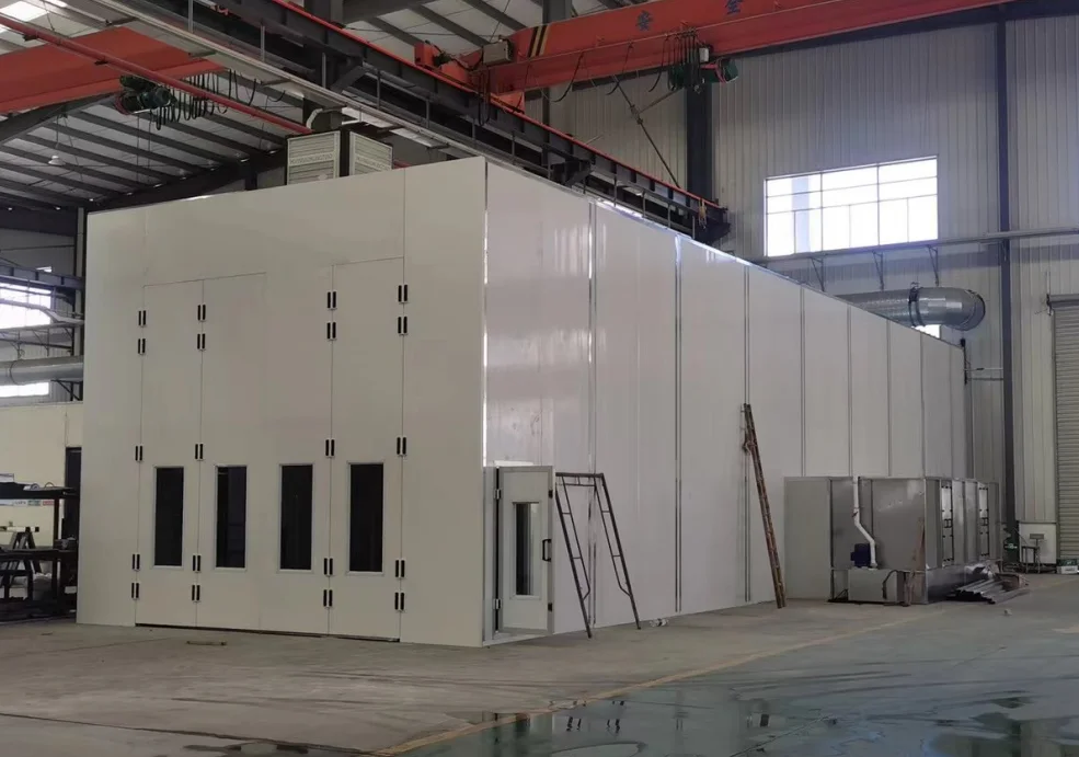 CE approved Italy diesel burner 75mm thickness rock wool panel automatic machine spray paint booth for BUS and trucks