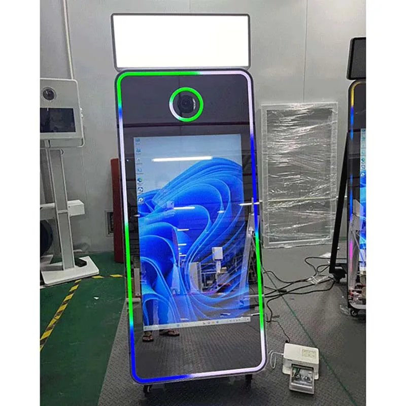 Selfie Magic Photo Mirror Booth Camera Photo Gif Rgb Led Ring Lights 55' Selfie Magic Photo Mirror Booth With Camera P