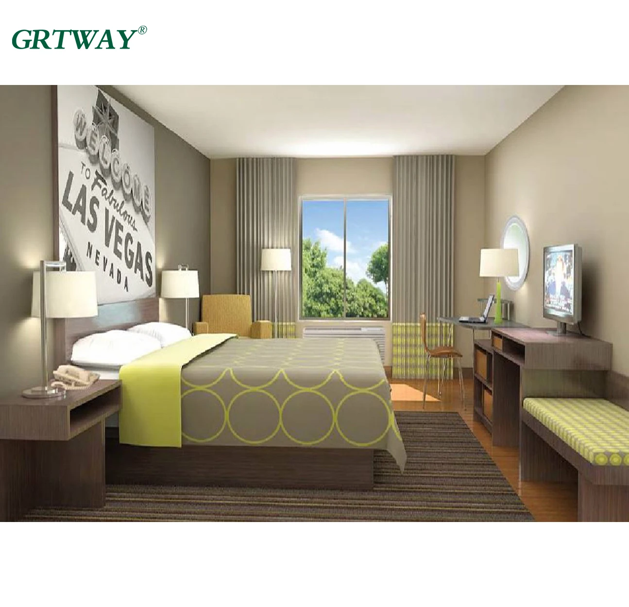 GRT6139 Hotel Modern King Size Bedroom Sets Furniture Custom Made Super 8 Cheap Hotel Furniture