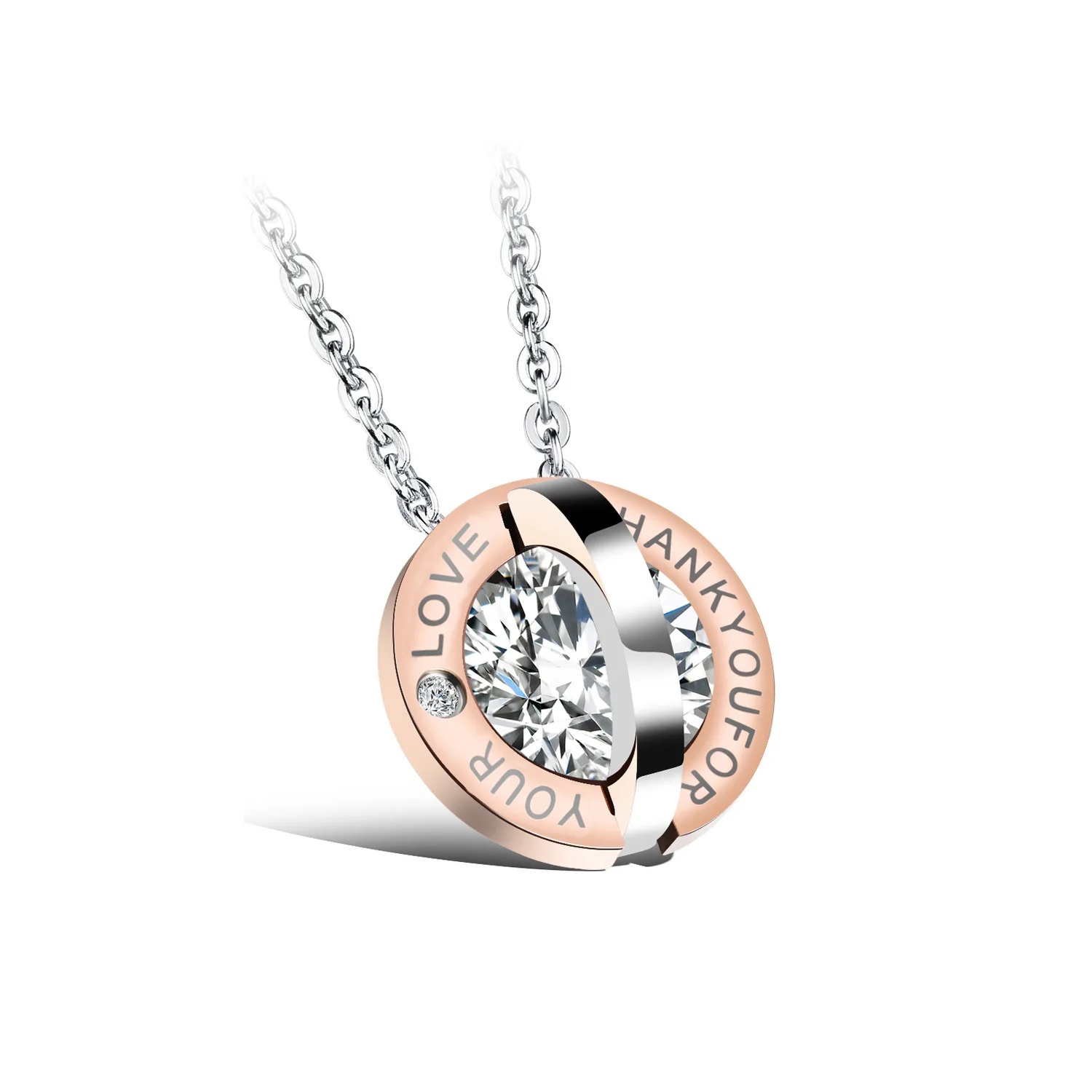 Wholesale Men Stainless Steel Round Inlaid Zircon Pendent Necklace for Couple Jewelry