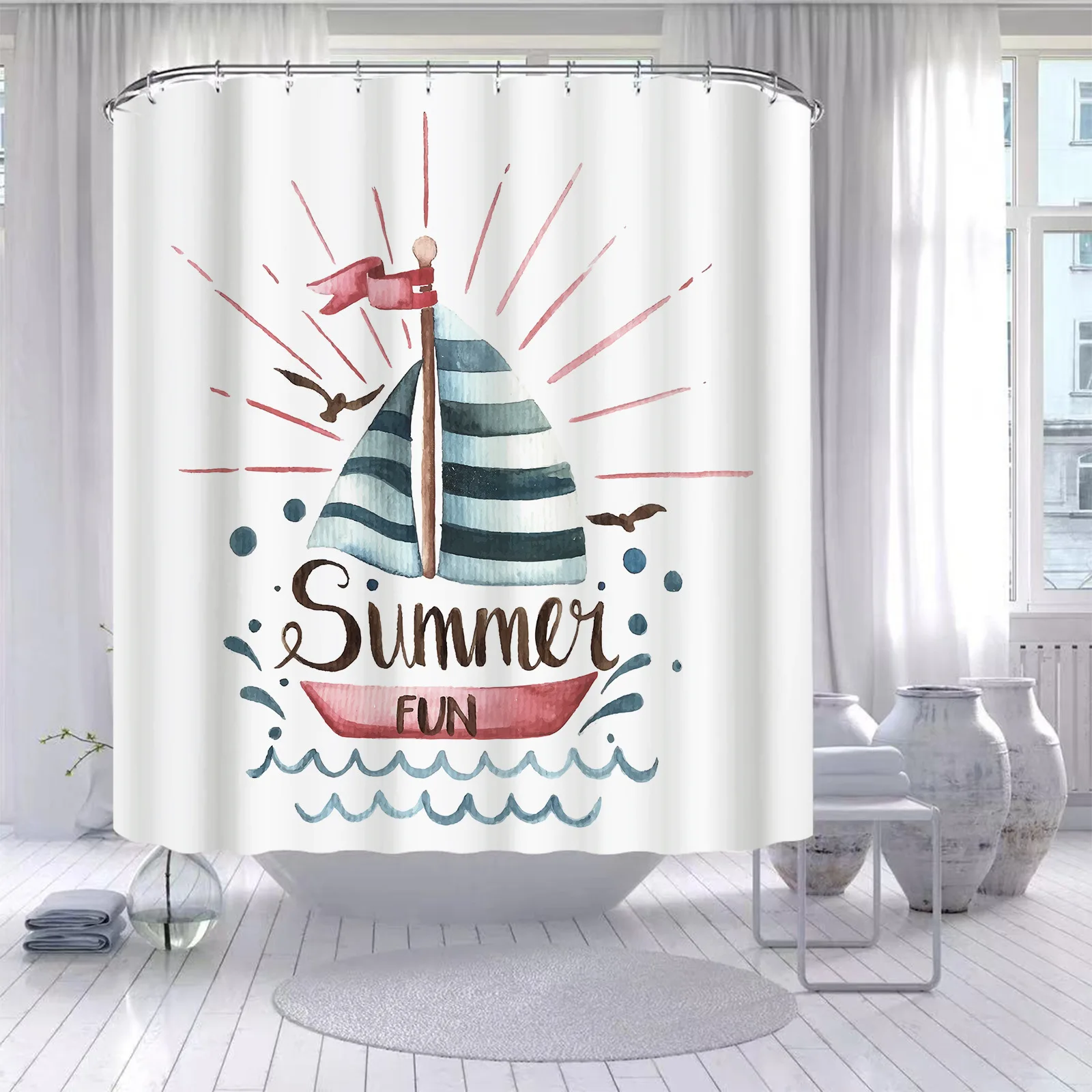 Nautical Fantasy Ocean Vintage Shower Curtain Bathroom Decor With Hooks