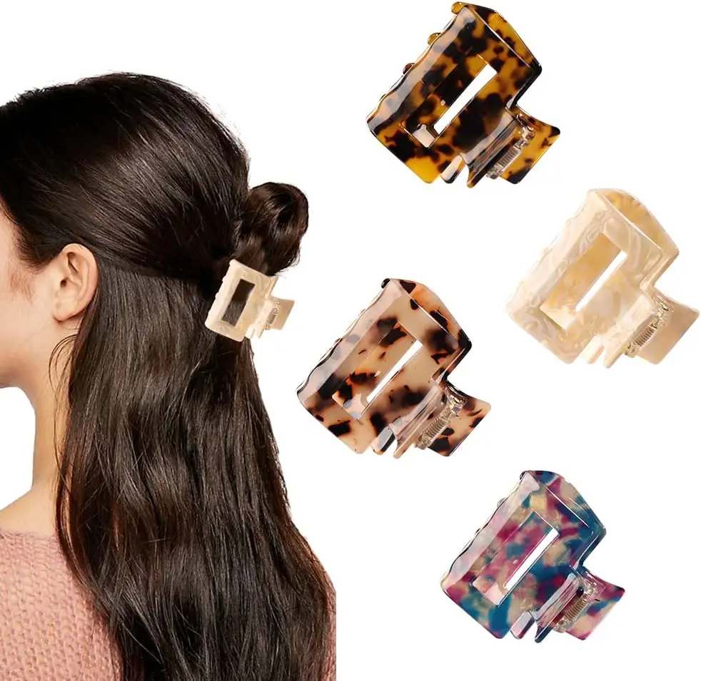 Tortoise Shell Grip Pin Teeth Clamp Leopard print Stylish Celluloid French Butterfly Jaw Clips Hair Accessories for Women Girls