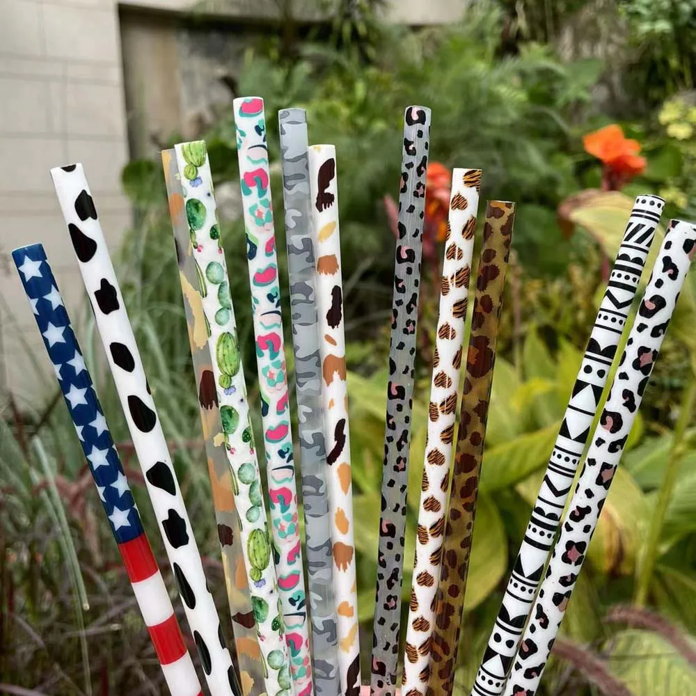 Wholesale  Print Tumbler Straws monogrammed logo Reusable PP Drinking Straws