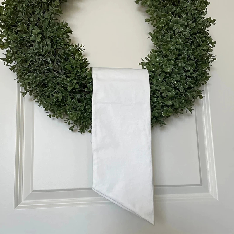 Embroidered Wreath Sash White Blank Neutral Door Decor Housewarming Gift Garland Sash Bow with Monogram Plain Basket Sashes
