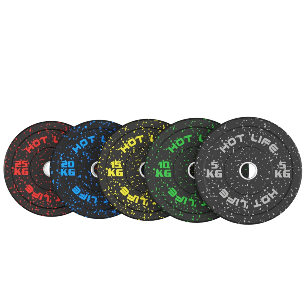 Gym Barbell Hi-Temp Weight Crumb Rubber Bumper Plates 45lb Wholesale Weightlifting Plates with Colorful Particles