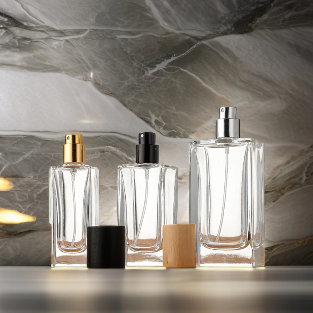 Square Portable Atomizer Glass Bottle fine mist Spray Applicator Perfume Containers Wholesale for travel