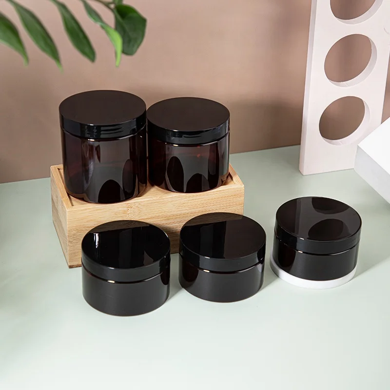 Wholesale cosmetic food packaging 200Ml 300Ml 350Ml 400Ml 500Ml amber pet plastic cosmetic cream jar