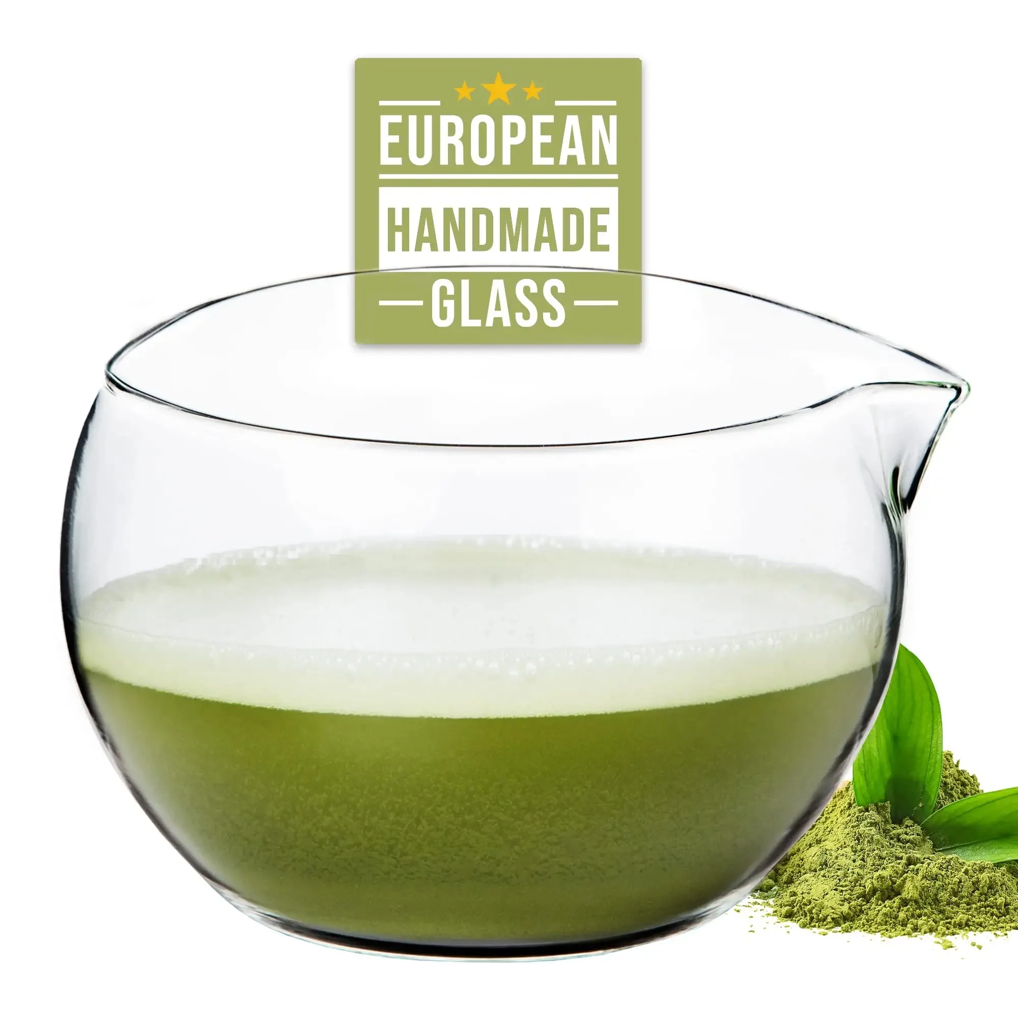 ESTICK Matcha Whisk Set Double Wall Glass Bowl With Pouring Spout Japanese Tea Ceremony Bowl Customize