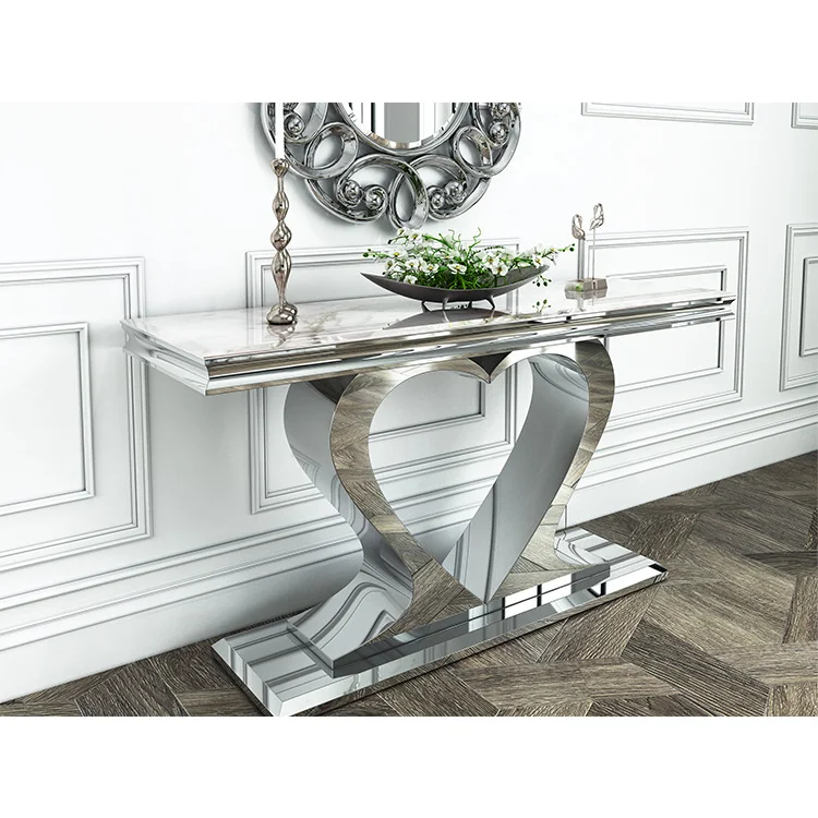 Lowest Price Marble /glass Top Heart Shape Stainless Steel Console Table Furniture