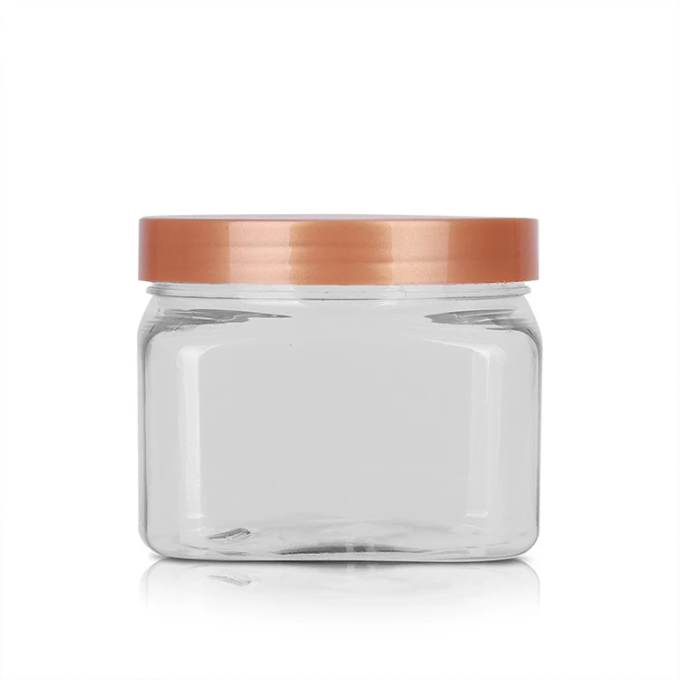 Custom 500ml 16oz 500 ml 16 oz PET Clear Square Shape Hair Care Mason Scrub Cream Conditioner Plastic Jar With Lids