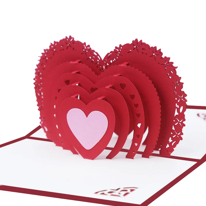 Love 3D Pop Up Wedding Invitation Card Heart Valentine's Day Postcard