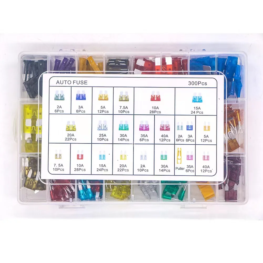 300pcs Car Blade Fuses Assortment Kit Standard  Mini 1-40A with a Puller For Automotive Fuse