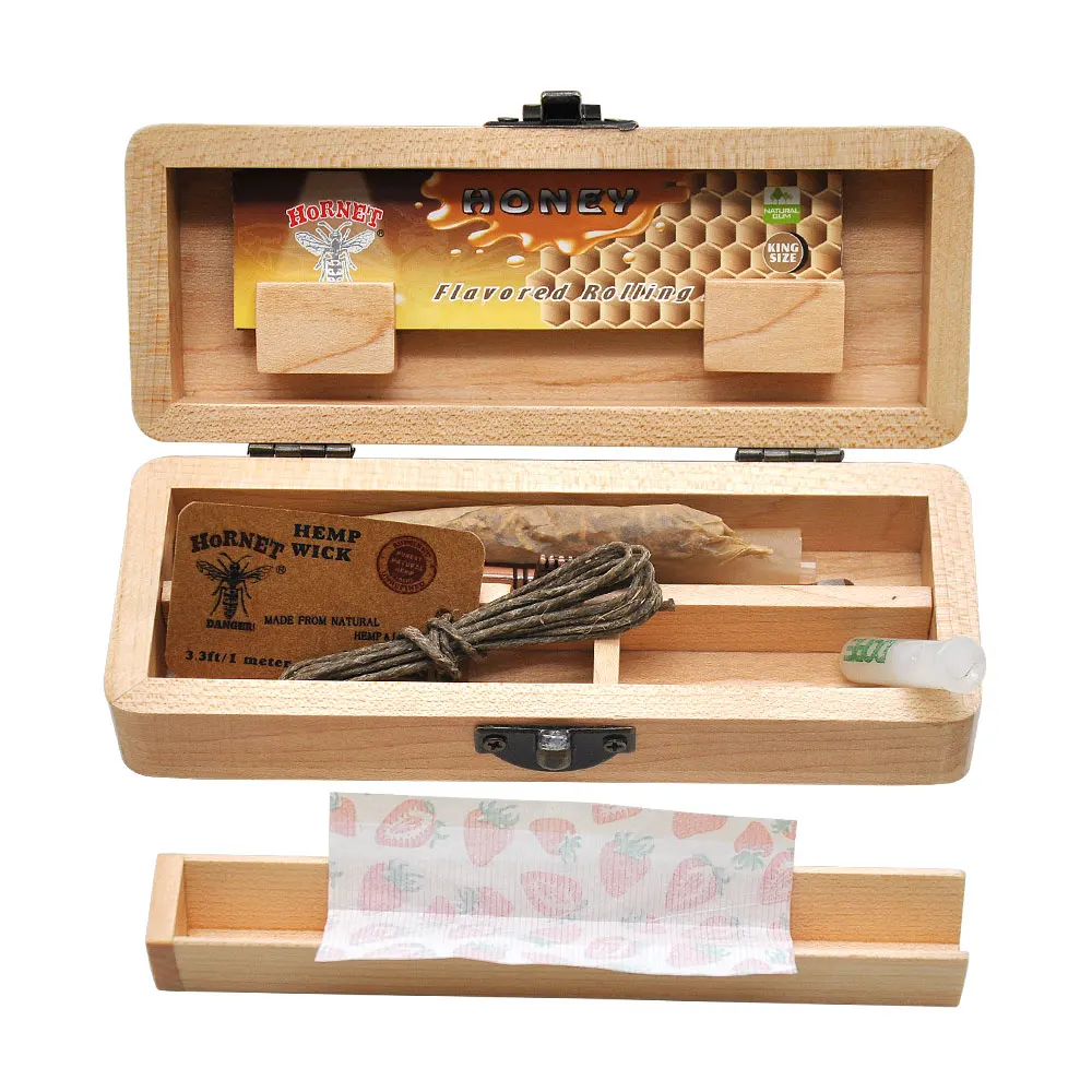 Wood Stash Box With Rolling Tray Wood Smoking Tobacco Cigarette Container Wooden Cigarette Storage Box