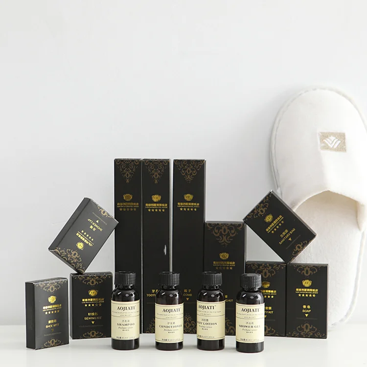 China factory hotel supplies disposable cosmetics travel organic amenities set and Shoeshine mitt Dental Kit toiletries soap
