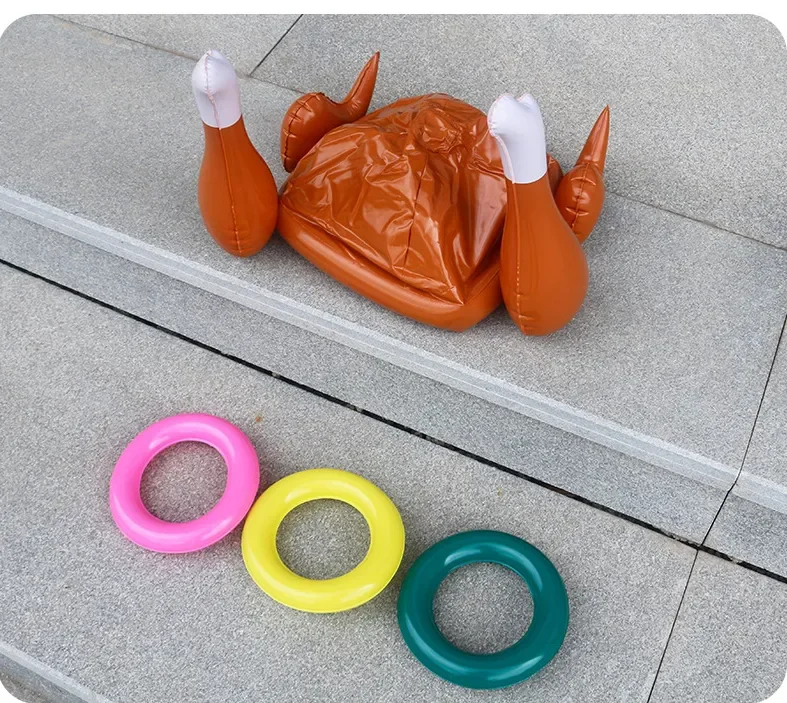 New Arrival Pvc Inflatable Christmas Decoration Grilled Chicken Leg Throwing Ring With 3 Ring