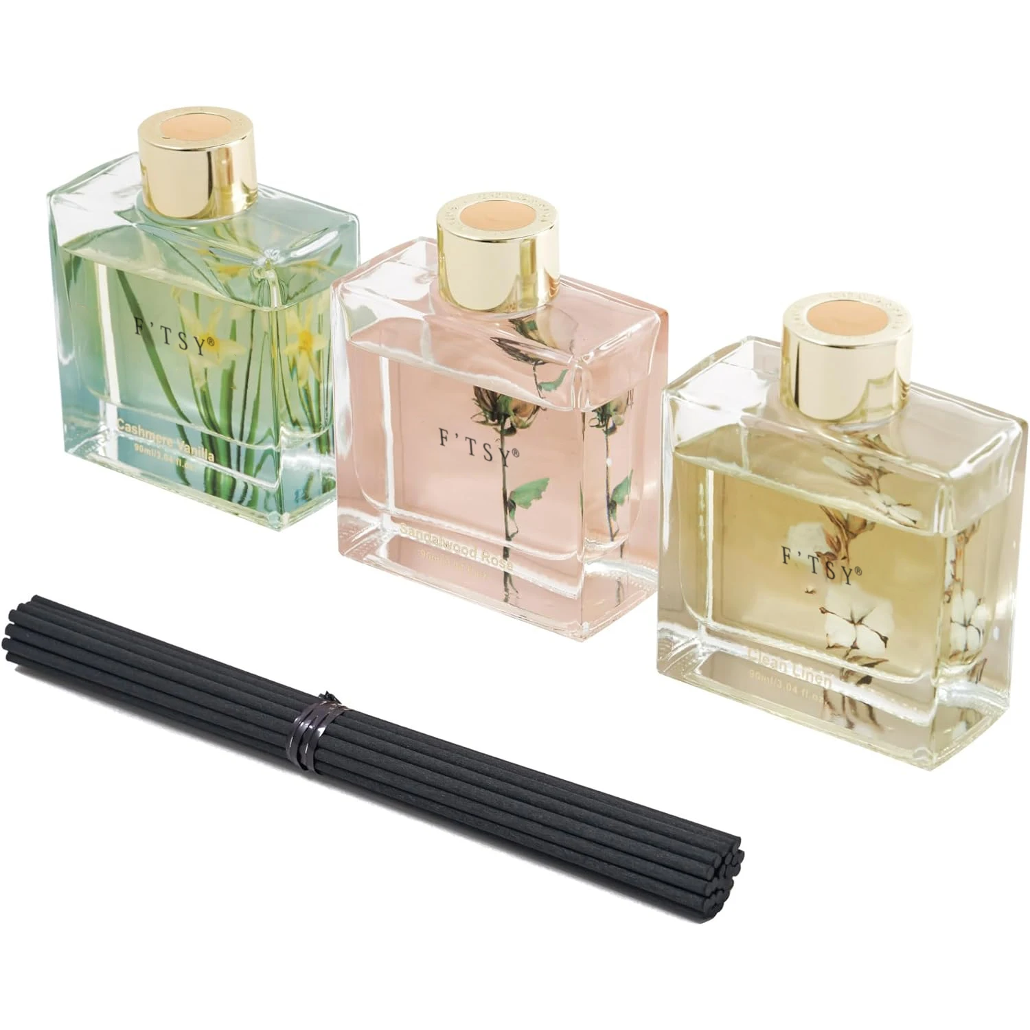 Luxury Custom Logo 3Pcs Natural True Scent Reed Diffuser Set  With 24 Sticks