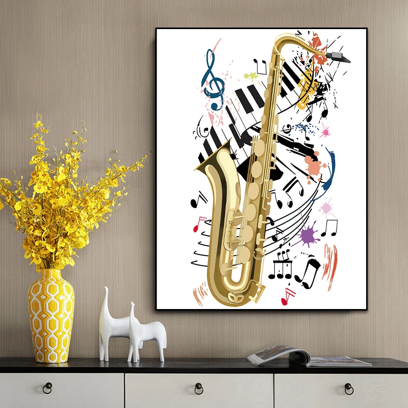 Wholesale musical instruments poster abstract saxophone canvas painting modern wall art decoration for living room