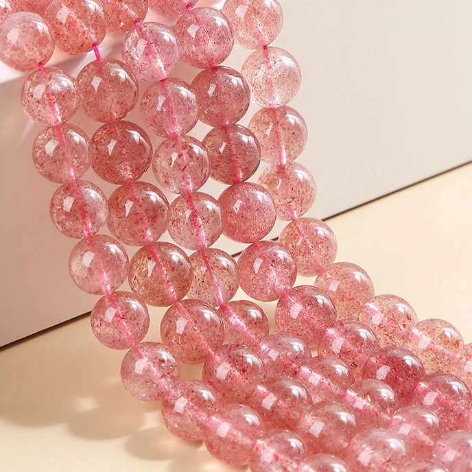 5a Natural Strawberry Quartz Beads Polished Round Ball Strands for Bracelet Making