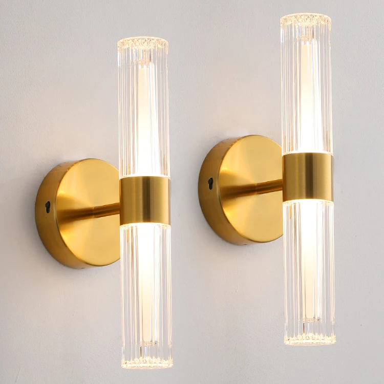 High Quality Luxury Design Decorative Wall Surface Mounted Mirror Front Light Gold Copper Color Retro Acrylic Led Wall Lamp