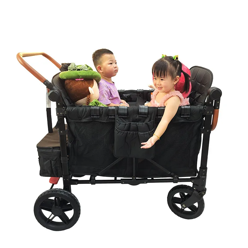 Stroller Wagon for 4 Kids, Wagon Cart Featuring 4 High Seat with 5-Point Harnesses and Adjustable Canopy