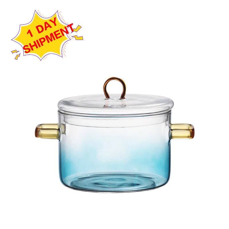 Large Capacity Gradient Ramp 1.4L Cookware Cooking Noodle Sauce Soup & Stock Pots With Glass Cover
