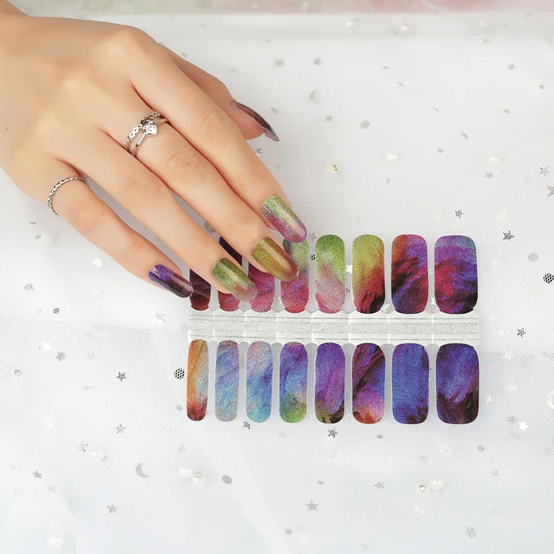 Colorful glitter flowing pattern real nail polish strips nail wraps nail stickers