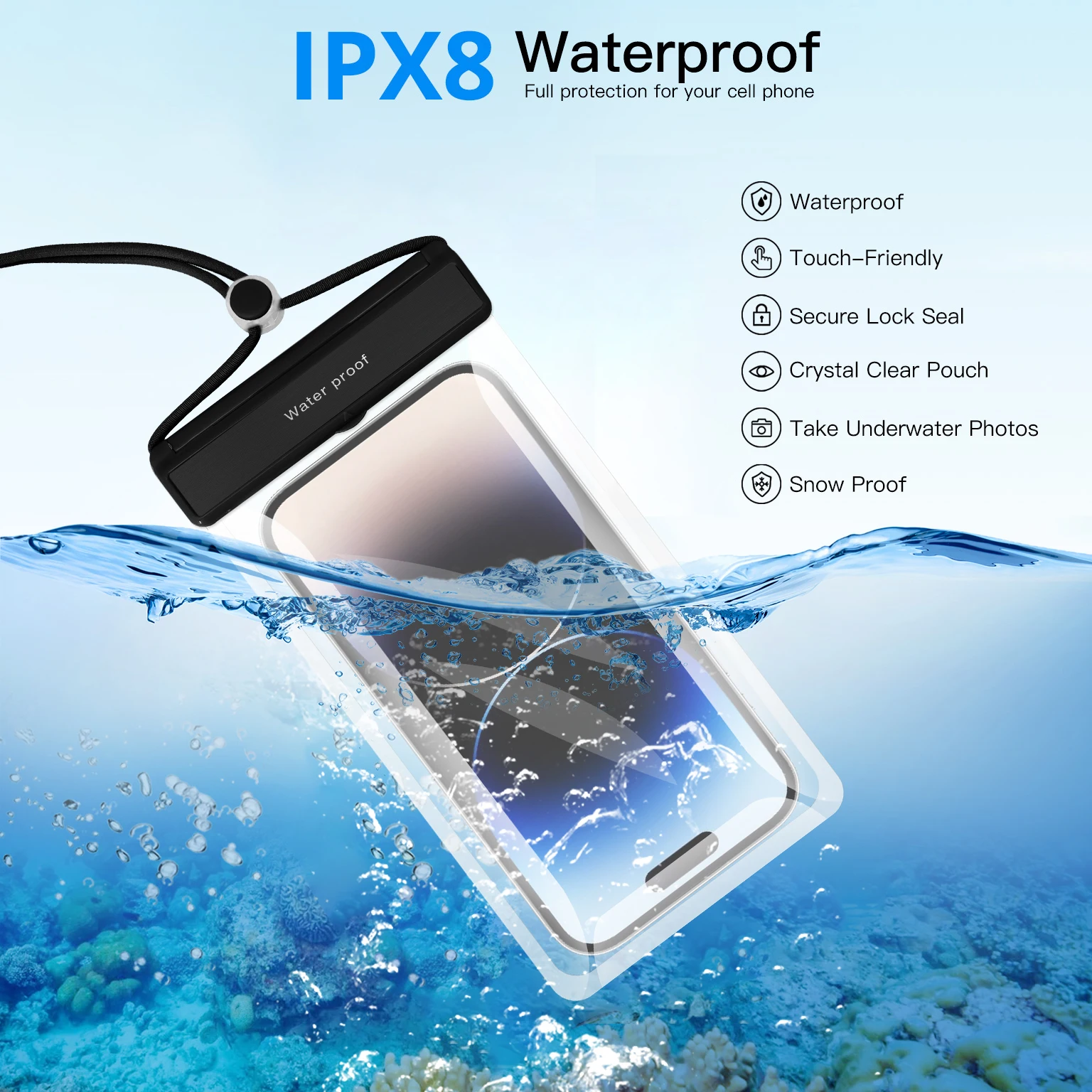 Hot Selling Good Price 7.2 Inch IPX8 TPU Hanging on the Neck Men Women Mobile Bag Waterproof Phone Pouch Dry Bag