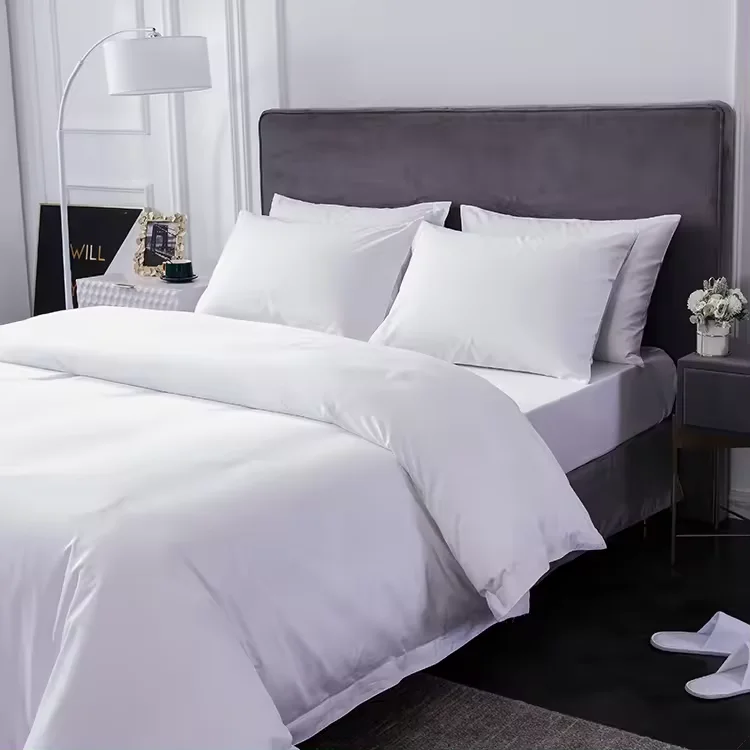 Wholesale bulk high quality 100%cotton white 5 star luxury hotel linen bedding set with logo