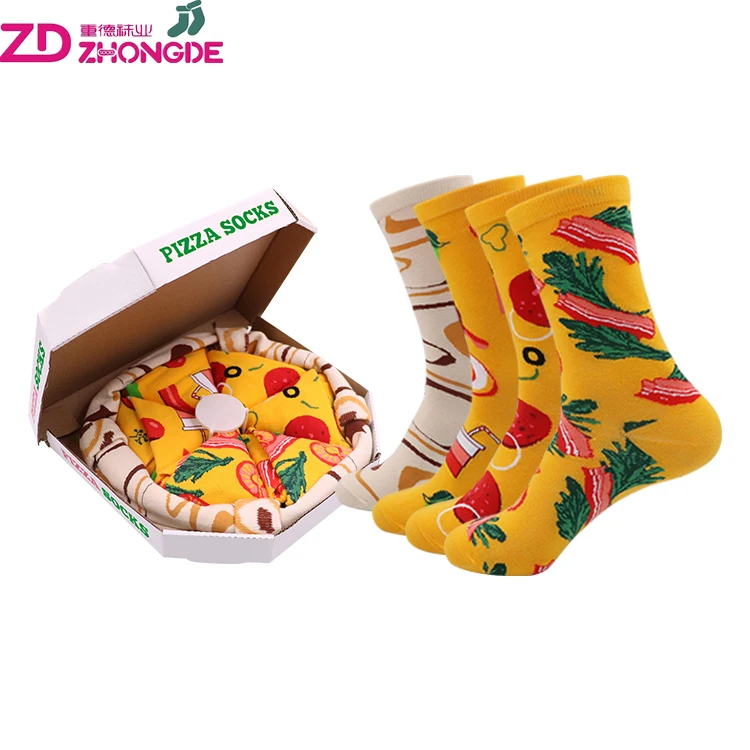 Amazon Top Seller Funny Design Women Cute Pizza Socks Pattern Custom Women Happiness Socks