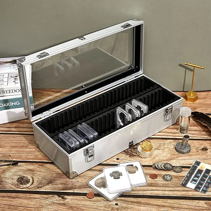 Hot sell slab coin holders with handle coin slab holder storage collection supplies slabbed aluminum coin storage box case