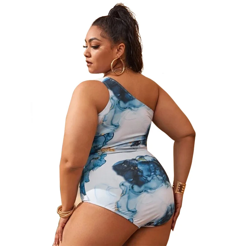 5xl Swimwear High Waist Swimming Bathing Suits Plus Size One Shoulder One Piece Bikini Tie Dye Swimsuit