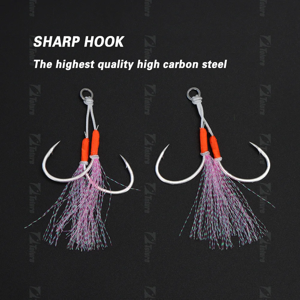 Tolure 2Pcs/Bag 1/0 2/0 3/0 4/0 Slow Jigging Double Fishing Assist Hook Jigging Twin Assist Hook With Barbed